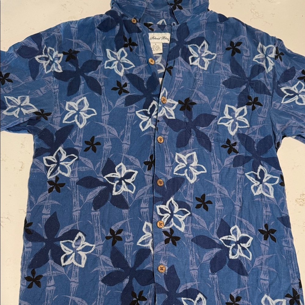 Blue Floral Mens Shirt- 90s Retro